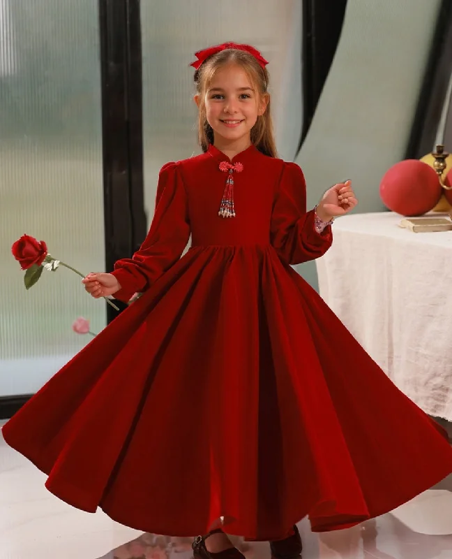 Long Sleeves Floor Length High Neck A-Line/Princess Flower Girl Party Dresses Tunics Polka dots Long Sleeves Floor Length High Neck A-Line/Princess Flower Girl Party Dresses Tunics Polka dots