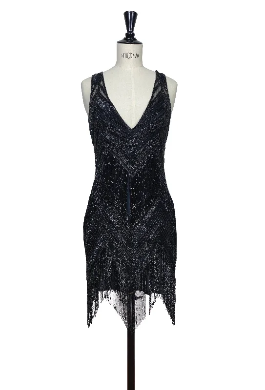 1920's Gatsby Party Dress - The Deco Chevron - Jet Black Tunics Spring floral