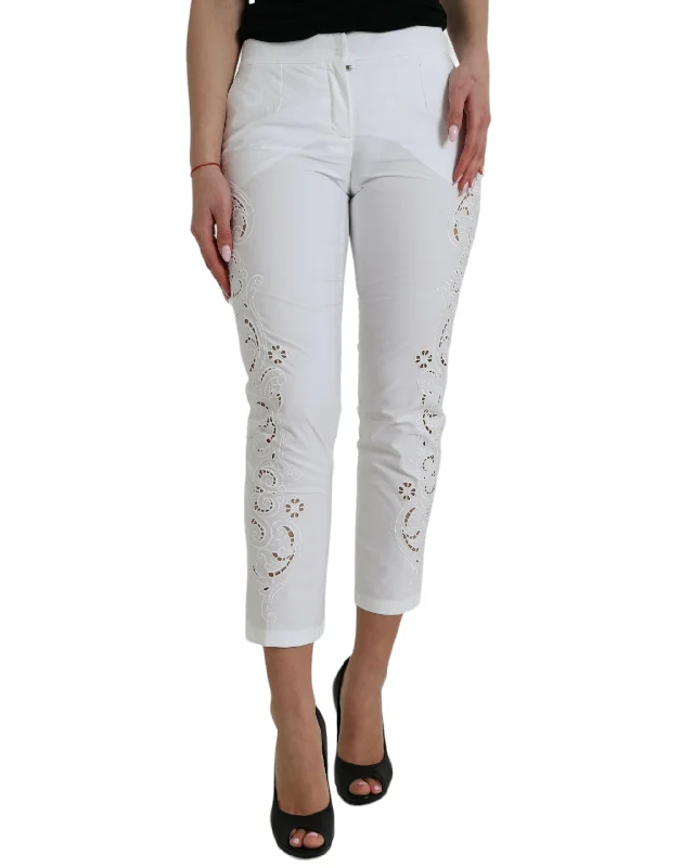 Dolce & Gabbana Elegant White Tapered Mid Waist Pants Soft Stretch Pants