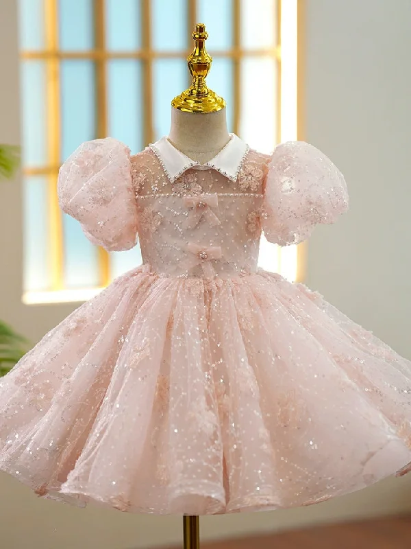 A-Line/Princess Short Sleeves Knee-Length Girl Lace Party Dress with Bows Tunics Summer linen A-Line/Princess Short Sleeves Knee-Length Girl Lace Party Dress with Bows Tunics Summer linen