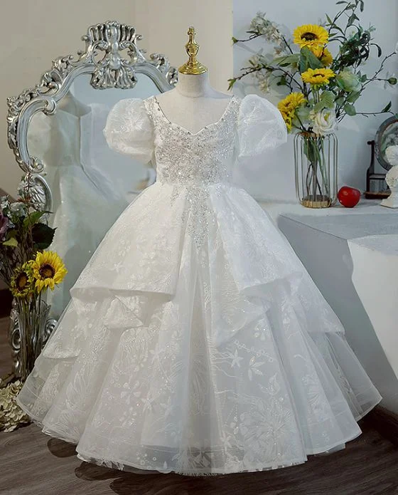 Ball Gown Short Sleeves Sweetheart Flower Girl Lace Party Dress with Crystal Appliques Tunics Mesh breathable Ball Gown Short Sleeves Sweetheart Flower Girl Lace Party Dress with Crystal Appliques Tunics Mesh breathable