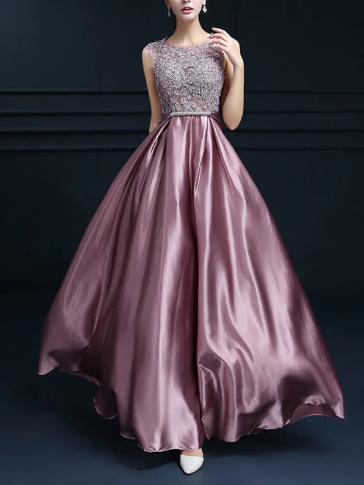 Draped Elegant Temperament Prom Vestidos O-Neck Sleeveless Lace V-Back Evening Dresses Bow Slim Waist Long Wedding Party Dress Tunics Exclusive limited Draped Elegant Temperament Prom Vestidos O-Neck Sleeveless Lace V-Back Evening Dresses Bow Slim Waist Long Wedding Party Dress Tunics Exclusive limited