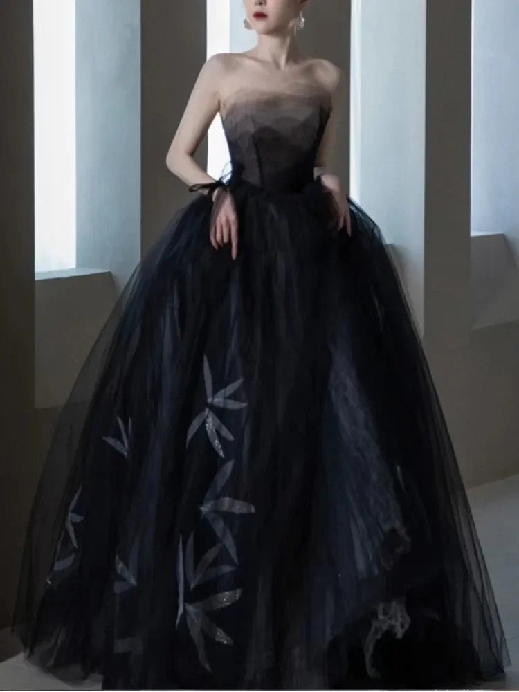 French Simple Temperament Strapless Evening Dresses Slim Waist Printed Wedding Party Dress Elegant Formal Robe Prom Vestidos Tunics Spring floral French Simple Temperament Strapless Evening Dresses Slim Waist Printed Wedding Party Dress Elegant Formal Robe Prom Vestidos Tunics Spring floral