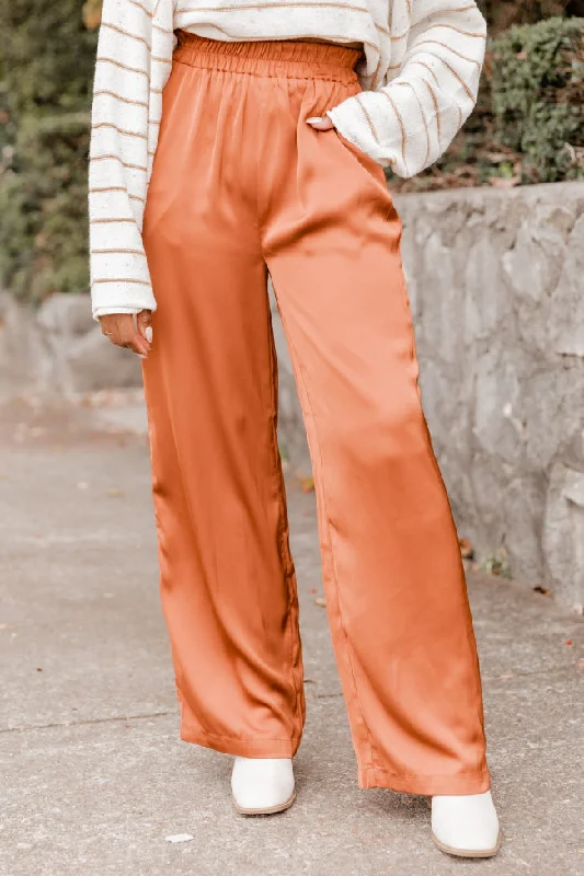 Must Be Nice Rust Smocked Waist Pants FINAL SALE Chic Faux Leather Pants