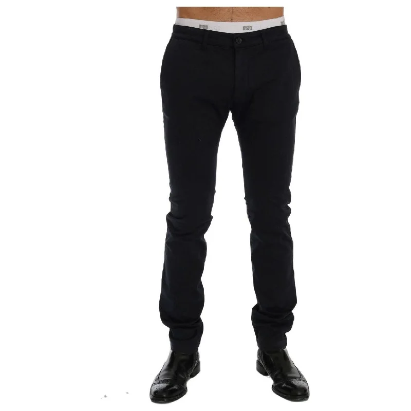 GF Ferre Chic Slim-Fit Blue Cotton Stretch Pants Fashionable Sporty Pants