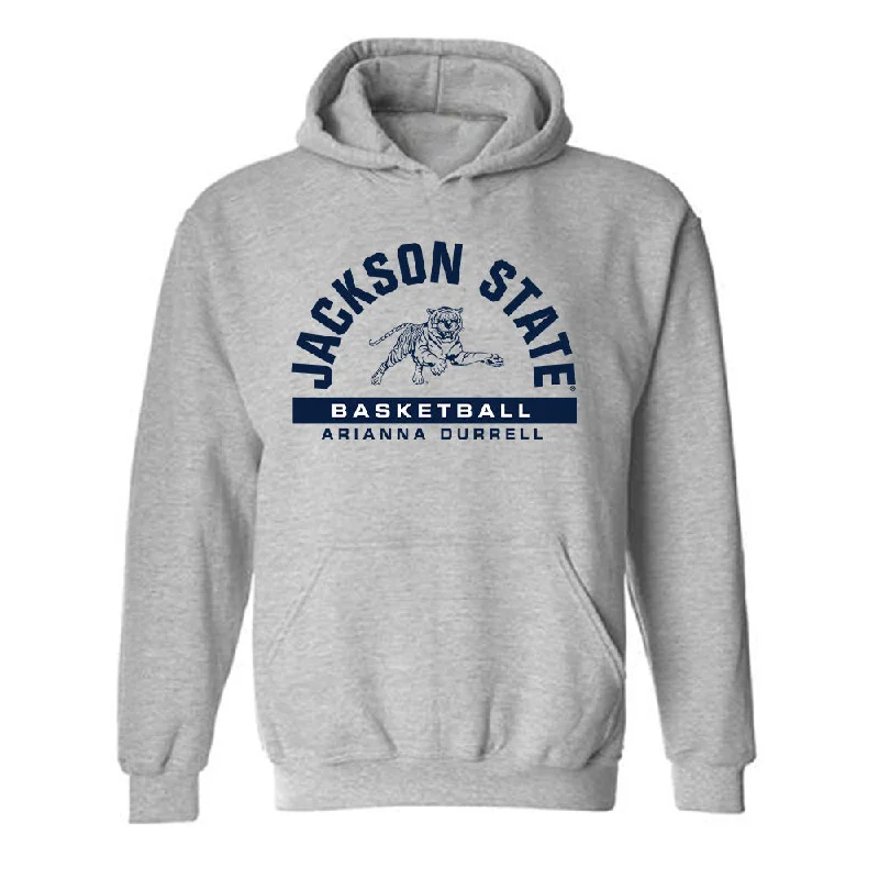 Jackson State - NCAA Women's Basketball : Arianna Durrell - Classic Fashion Shersey Hooded Sweatshirt Hoodie with Embroidery Detailed Premium Jackson State - NCAA Women's Basketball : Arianna Durrell - Classic Fashion Shersey Hooded Sweatshirt Hoodie with Embroidery Detailed Premium