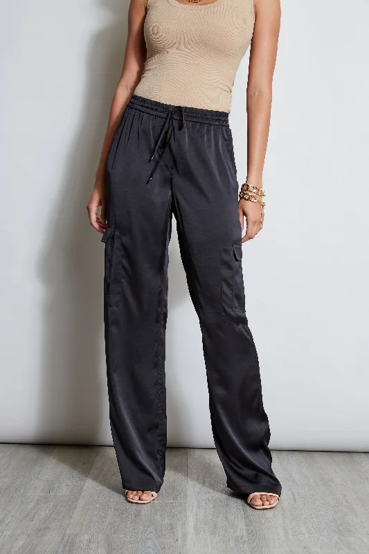 Relaxed Satin Cargo Pant Comfy Zip-Up Pants