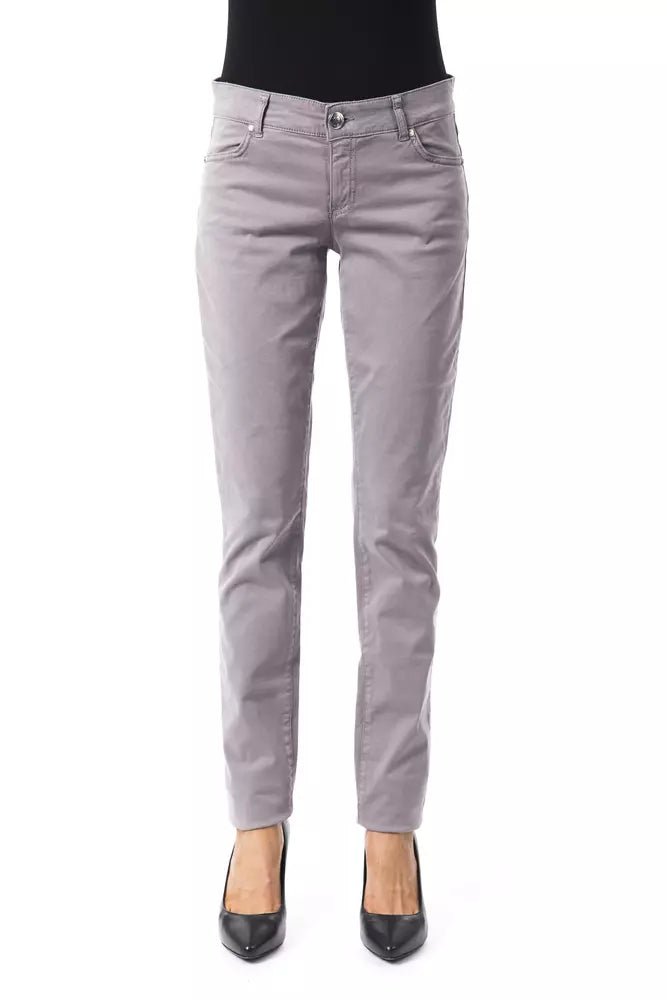 BYBLOS Gray Cotton Women Pants Relaxed Fit Trousers