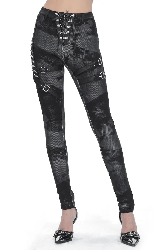 Gothic High-Waist Lace-Up Pants with Buckles and Straps Formal Linen Trousers