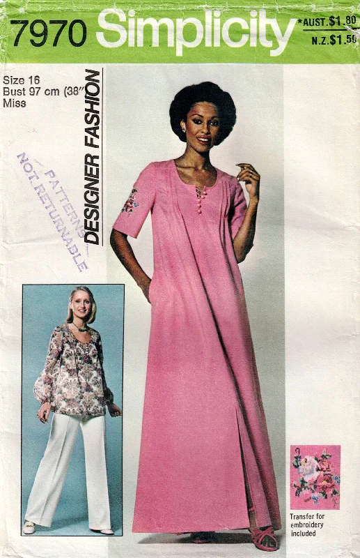 Simplicity 7970 Designer Womens Caftan Dress Top & Pants with Embroidery Trim 1970s Vintage Sewing Pattern Size 16 Bust 38 inches UNCUT Factory Folded Comfortable Cargo Pants Simplicity 7970 Designer Womens Caftan Dress Top & Pants with Embroidery Trim 1970s Vintage Sewing Pattern Size 16 Bust 38 inches UNCUT Factory Folded Comfortable Cargo Pants