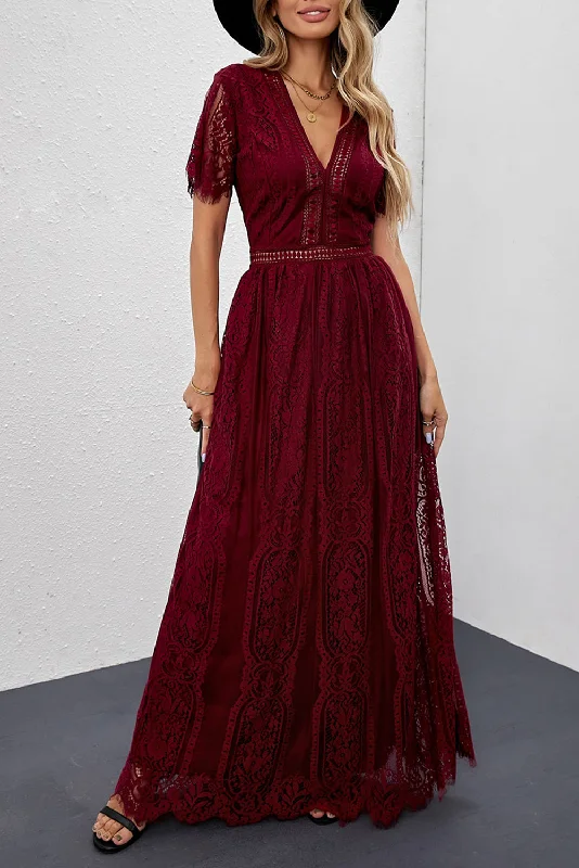 Burgundy Lace Maxi Party Dress Tunics Wedding white
