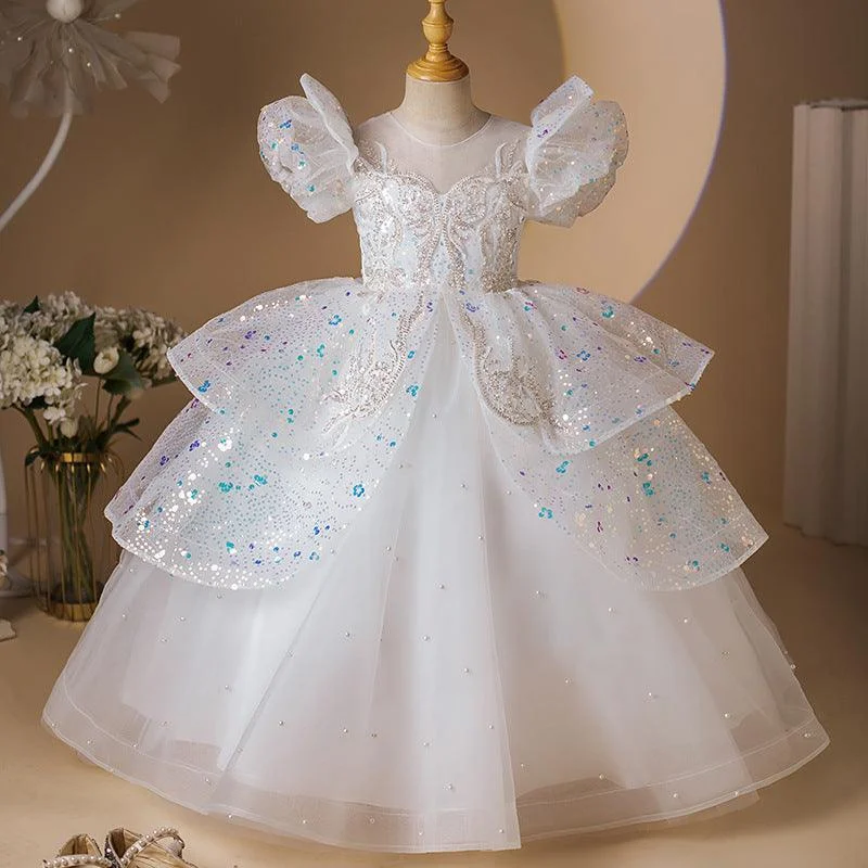 Ball Gown Short Sleeves Beaded Princess Girl Party Dress with Rhinestone Appliques Square Neckline Feminine Ball Gown Short Sleeves Beaded Princess Girl Party Dress with Rhinestone Appliques Square Neckline Feminine