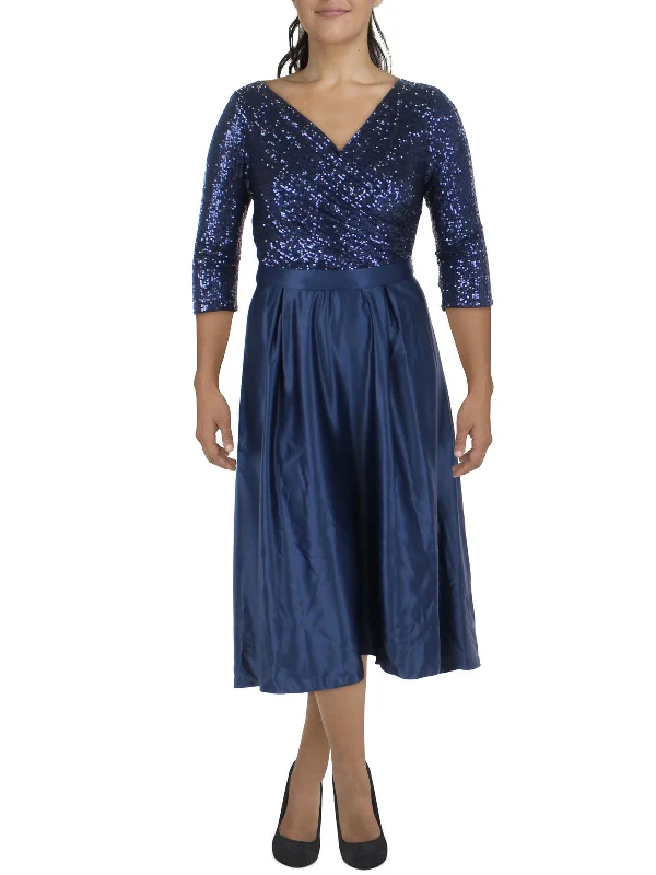 Womens Sequined Tea Length Evening Dress Tunics Velvet soft