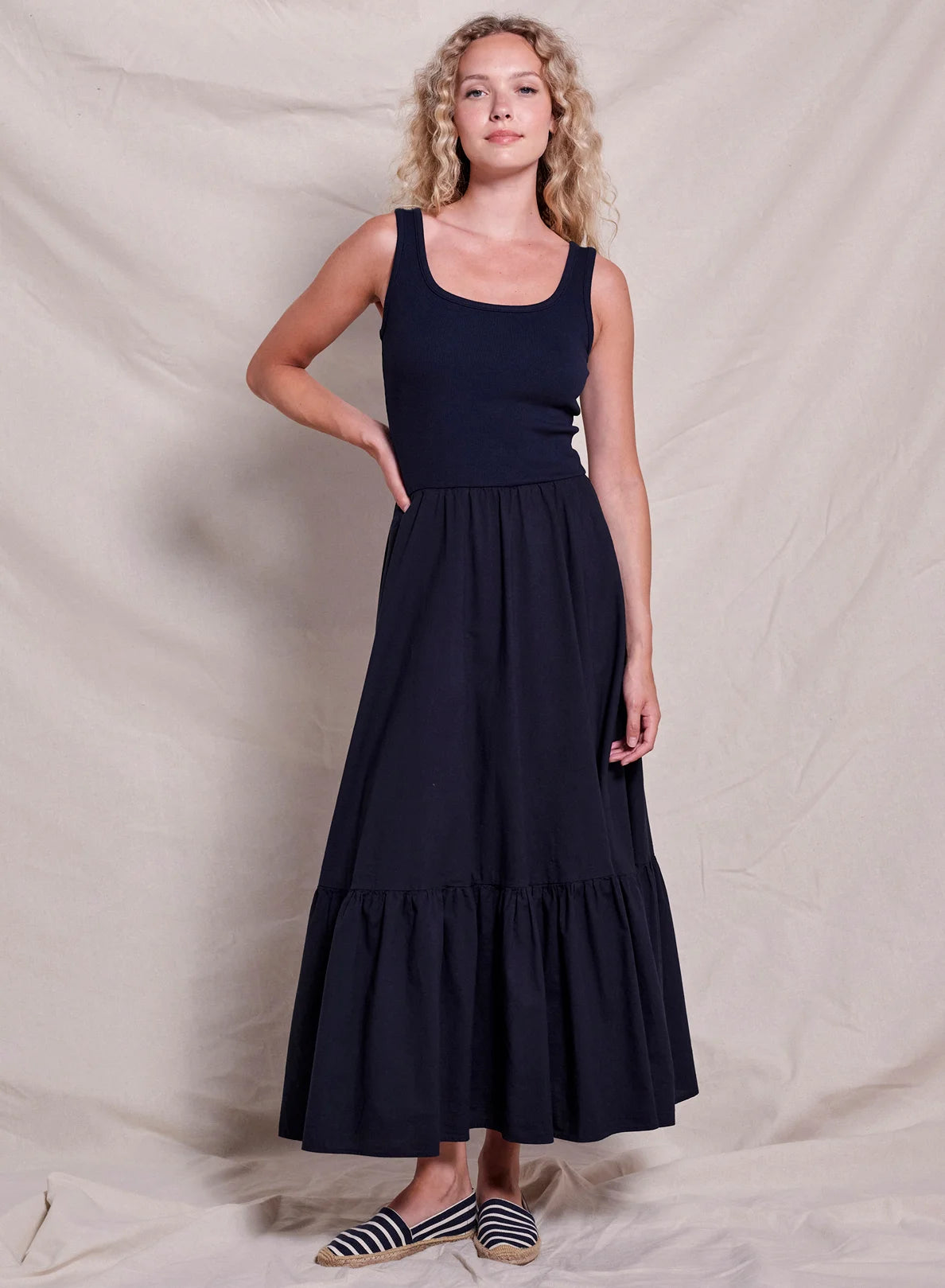 Mixed Media Dress ~ Deep Navy Tunics Practical easy-care