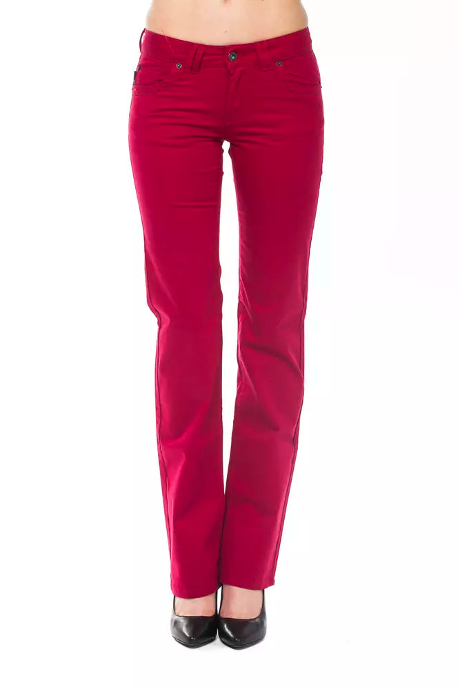 Ungaro Fever Red Cotton Women Pants High-Waist Trousers
