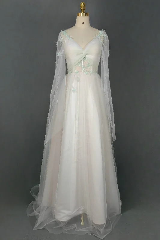 Long Sleeves Gradient Tulle Prom Dresses Floor Length Party Dresses Tunics Recommended stylist