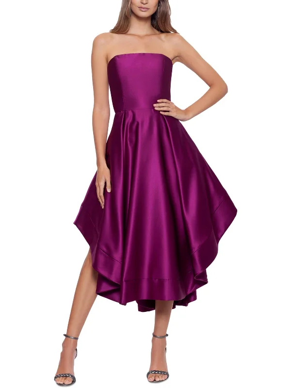 Womens Satin Strapless Evening Dress Tunics Plaid country