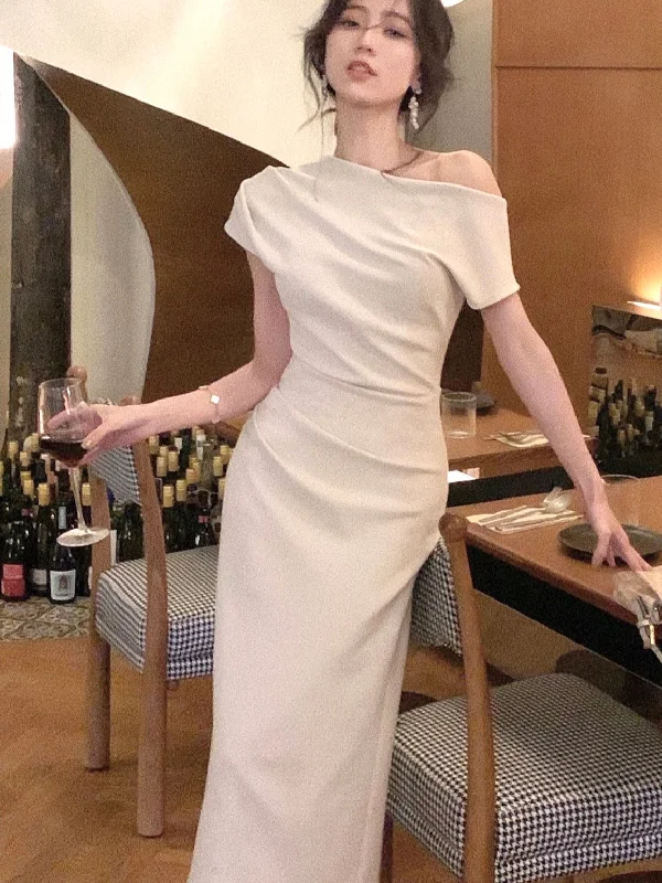 Women Elegant Long Dress Summer Fashion Off Shoulder Chic Bodycon Evening Party Dresses Korean One Piece Clothing Tunics Practical easy-care