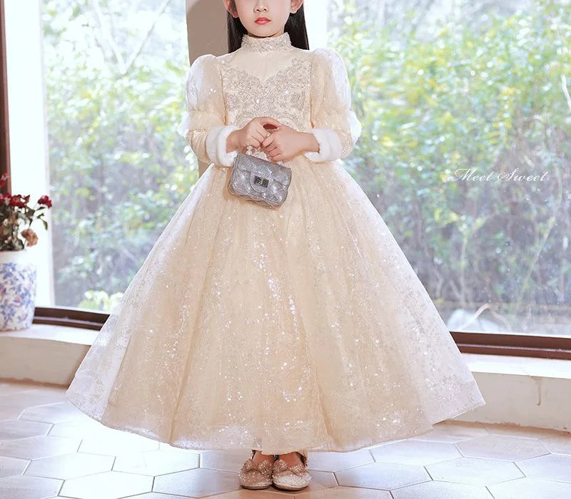 High Neck Long Sleeves Winter Lace Girl Party Dresses with Rhinestone Appliques Tunics Trendy modern High Neck Long Sleeves Winter Lace Girl Party Dresses with Rhinestone Appliques Tunics Trendy modern