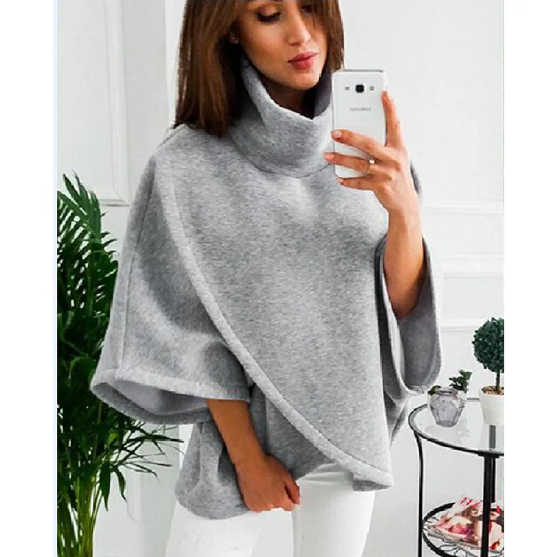 Women High Neck Irregular Fall Cape Hoodies Hoodie with Pattern Geometric Abstract