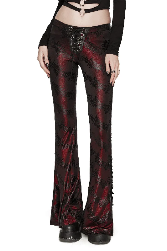 Edgy Sparkly Flared Pants with Drawstring for Women Elegant Wool Trousers