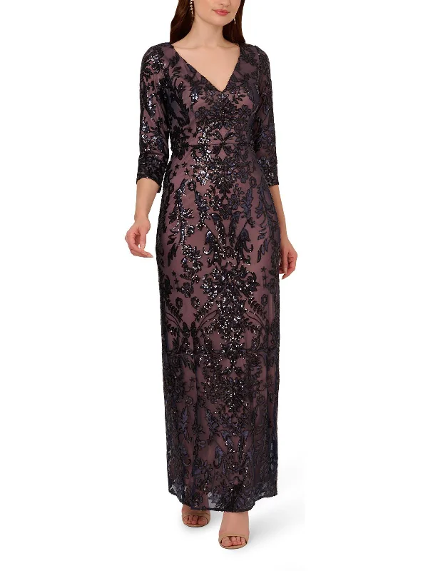 Womens Sequin 3/4 Sleeve Evening Dress Tunics Chic elegant