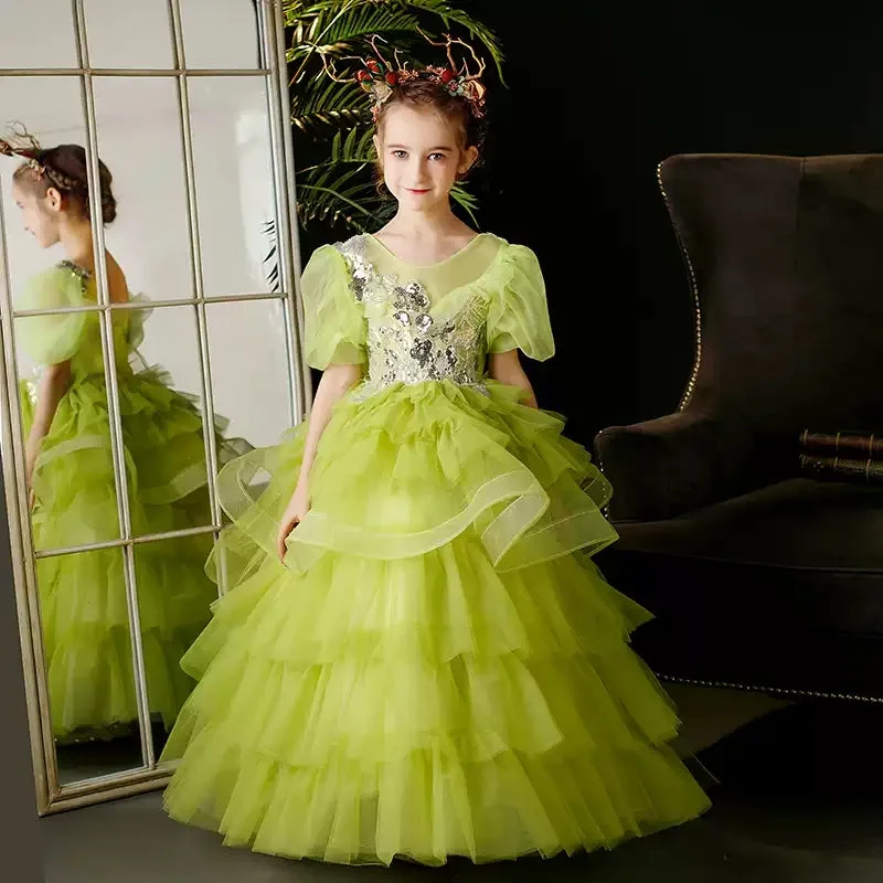 Ball Gown Short Sleeves Multi-Layered Girl Party Dresses with Appliques Tunics Business professional Ball Gown Short Sleeves Multi-Layered Girl Party Dresses with Appliques Tunics Business professional