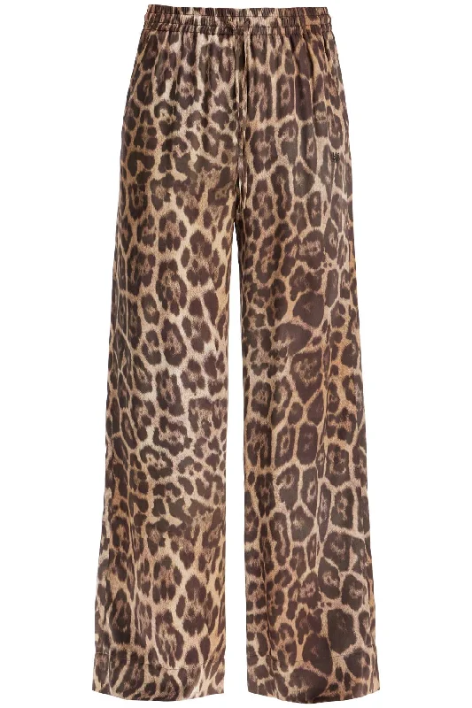 Animal Print Pajama Style Pants Comfy Zip-Up Pants