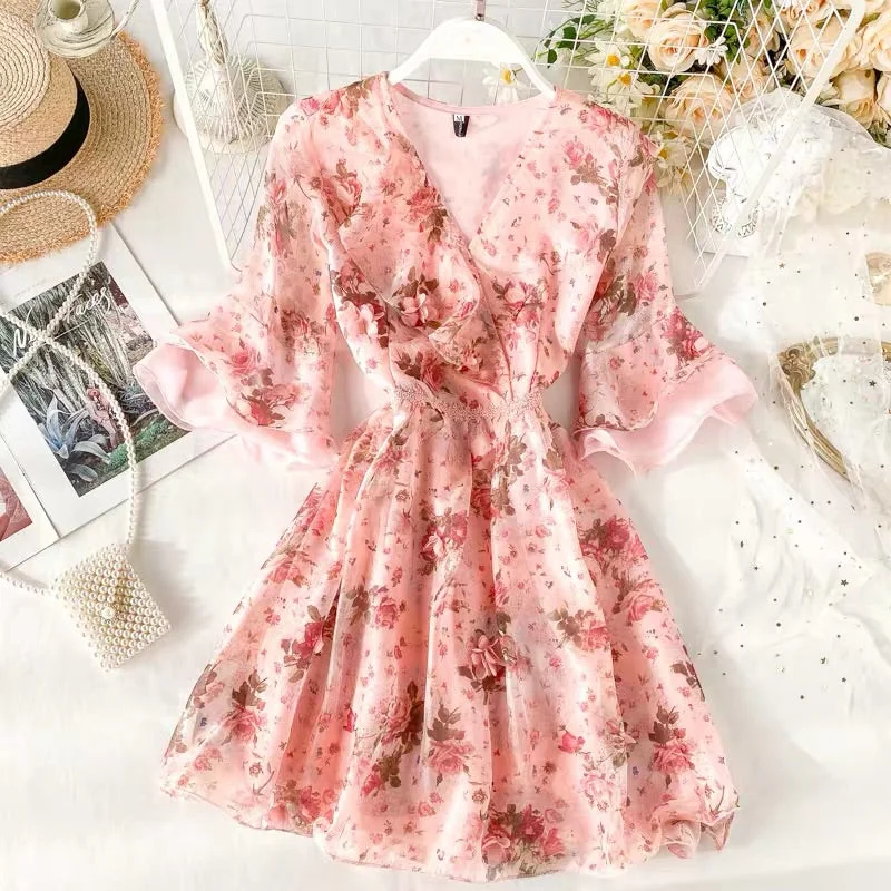 INS SWEET 3D FLOWERS LACE WAIST DRESS BY40901 Tunics Exclusive limited