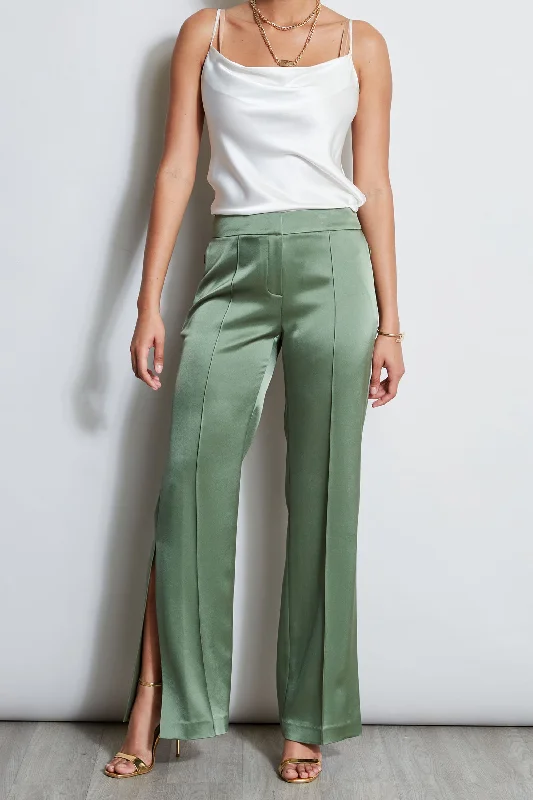 Satin Side Slit Pant Elegant High-Waist Pants