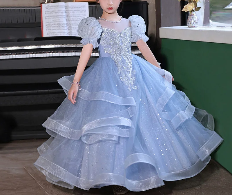 Ball Gown Short Sleeves Flower Girl Party Dresses with Rhinestone Appliques Tunics Vintage classic Ball Gown Short Sleeves Flower Girl Party Dresses with Rhinestone Appliques Tunics Vintage classic