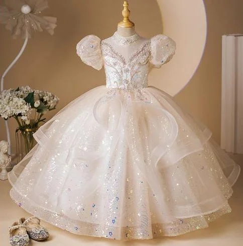 Ball Gown Short Sleeves High Neck Girl Party Dresses with Rhinestone Appliques Tunics Practical easy-care Ball Gown Short Sleeves High Neck Girl Party Dresses with Rhinestone Appliques Tunics Practical easy-care
