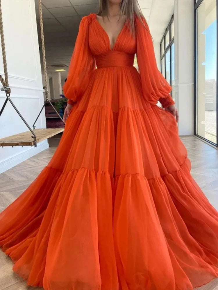 V-neck Elegant Cocktail Dresses Long Puff Sleeve Slim Waist Chiffon Princess Evening Gowns Women Party Dress Prom Vestidos Tunics Travel practical V-neck Elegant Cocktail Dresses Long Puff Sleeve Slim Waist Chiffon Princess Evening Gowns Women Party Dress Prom Vestidos Tunics Travel practical