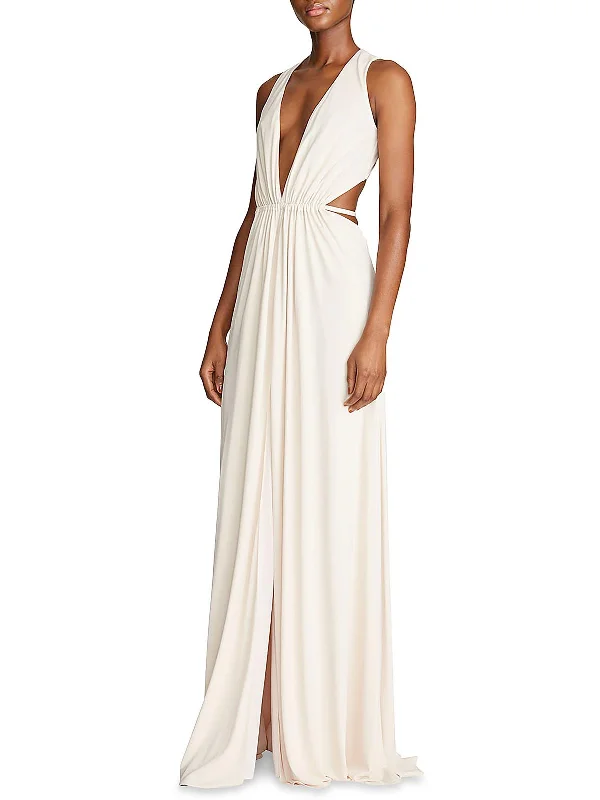 Megan Womens Deep V Cut-Out Evening Dress Tunics Bridal satin