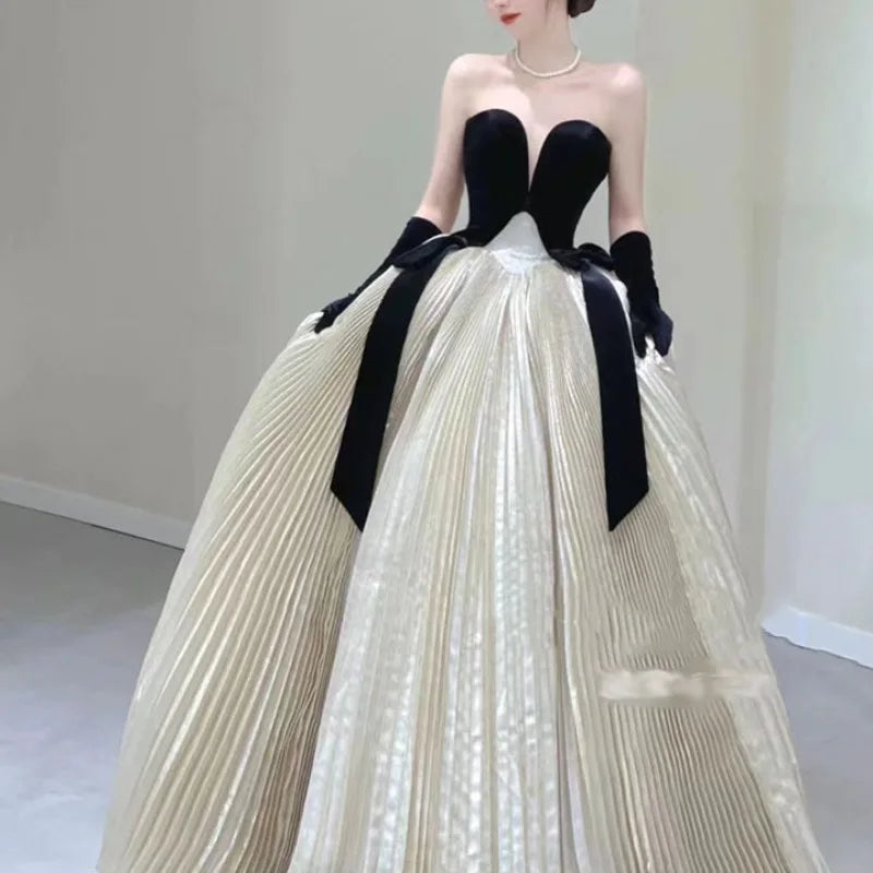 Temperament Elegant Slim Waist Pleated Design Wedding Party Dresses Simple Mesh Patchwork Prom Vestidos Strapless Evening Dress Tunics Gym athletic Temperament Elegant Slim Waist Pleated Design Wedding Party Dresses Simple Mesh Patchwork Prom Vestidos Strapless Evening Dress Tunics Gym athletic
