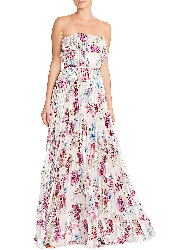 Womens Satin Floral Print Evening Dress Cowl Neckline Elegant