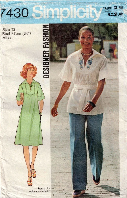 Simplicity 7430 Womens Hippie Style Caftan Top Dress & Pants 1970s Vintage Sewing Pattern Size 12 Bust 34 inches Lightweight Linen Pants Simplicity 7430 Womens Hippie Style Caftan Top Dress & Pants 1970s Vintage Sewing Pattern Size 12 Bust 34 inches Lightweight Linen Pants