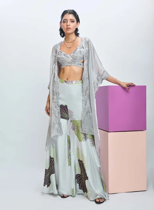 Glass gray cape and pant set Stylish Slim Trousers