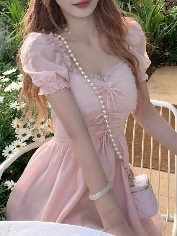 Summer Chiffion Elegant Midi Dress Women Kawaii Clothing Short Sleeve Beach Style Party Dress Office Lady Korean Fashion Tunics Luxurious premium Summer Chiffion Elegant Midi Dress Women Kawaii Clothing Short Sleeve Beach Style Party Dress Office Lady Korean Fashion Tunics Luxurious premium