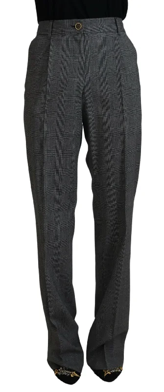 Dolce & Gabbana High-Waist Plaid Virgin Wool Pants Relaxed Lounge Trousers