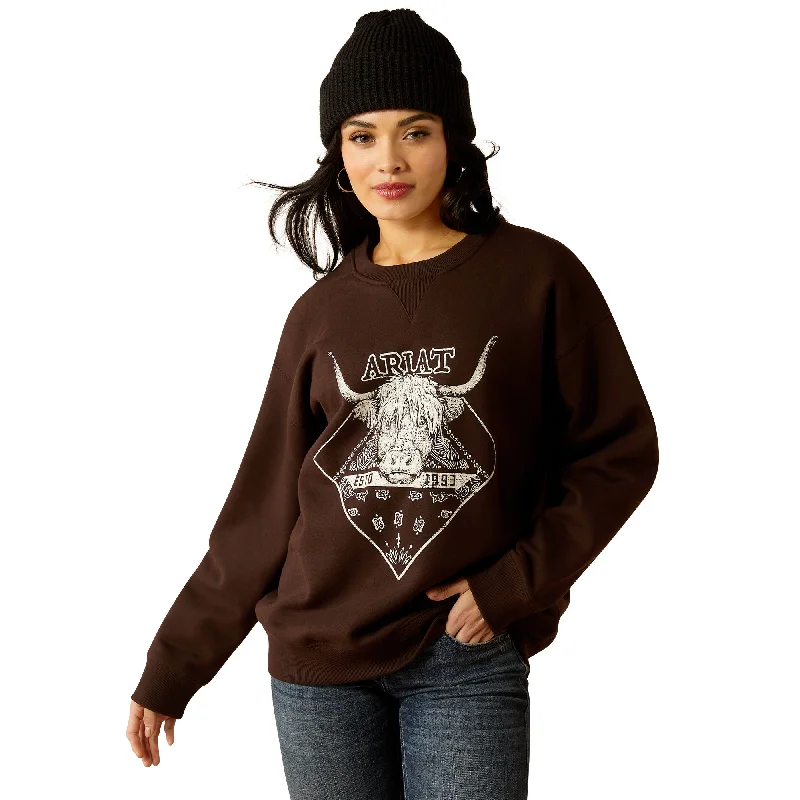 Ariat Mole Taurus Oversized Crew Sweatshirt Hoodie with High-Low Hem Asymmetrical Trendy Ariat Mole Taurus Oversized Crew Sweatshirt Hoodie with High-Low Hem Asymmetrical Trendy