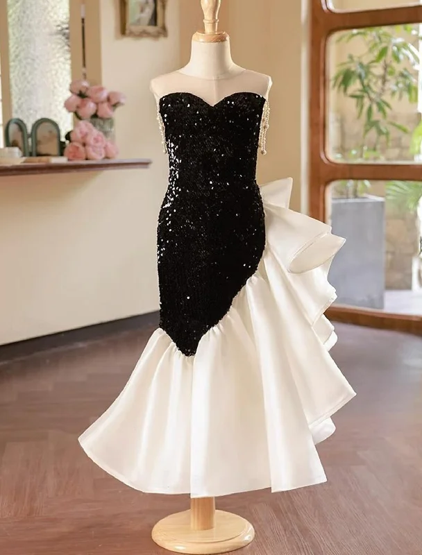 Sleeveless Round Neck Mermaid Girl Party Dress with Beadings Pencil Length Work