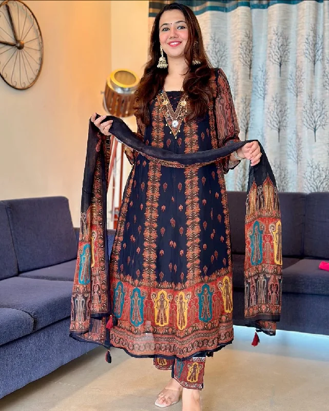 Beautiful pure premium chiffon digital printed Anarkali set with handwork on neck it has attached lining paired up with santoon slik pant and Organza digital printed dupatta sets High-Waist Trousers Beautiful pure premium chiffon digital printed Anarkali set with handwork on neck it has attached lining paired up with santoon slik pant and Organza digital printed dupatta sets High-Waist Trousers