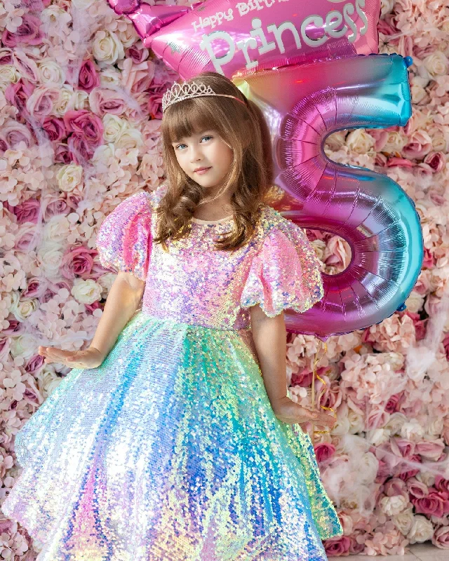 Ball Gown Princess Rainbow Unicorn Sequins Little Girl Party Dresses Tunics Chic fashionable Ball Gown Princess Rainbow Unicorn Sequins Little Girl Party Dresses Tunics Chic fashionable