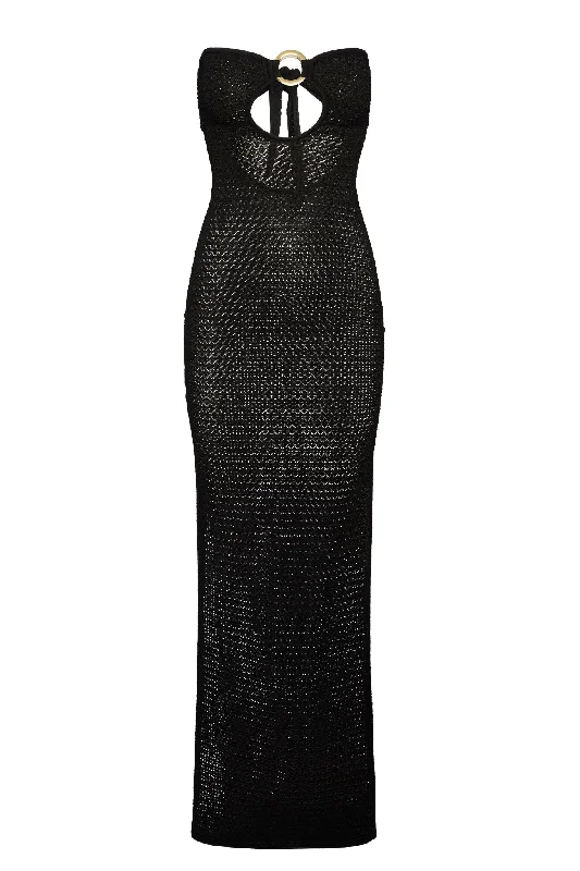 Montego Bandeau Dress - Black Lace Crochet Tunics Versatile stylish