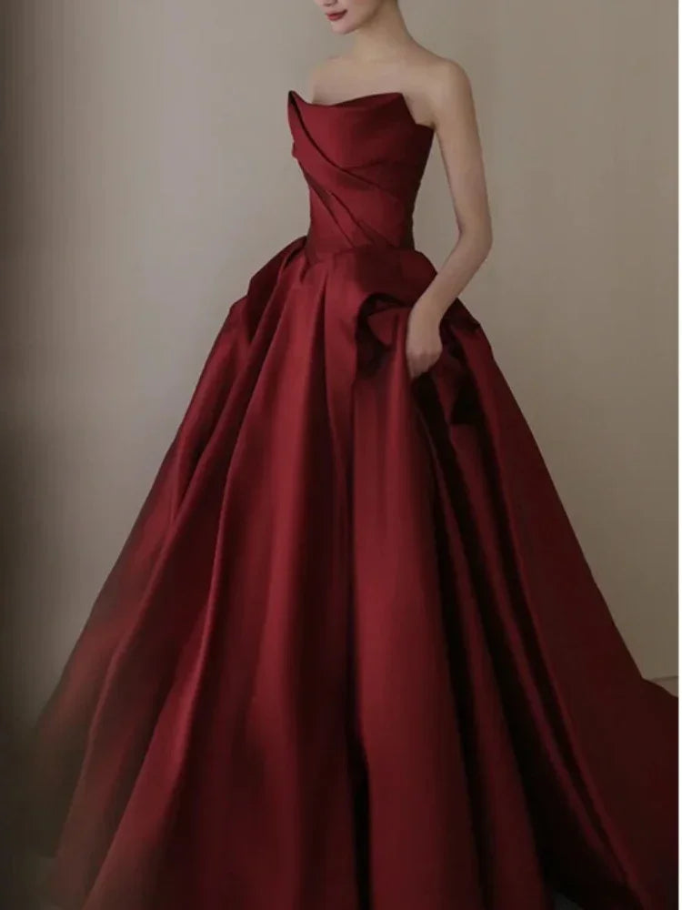 Strapless Elegant Satin Simple Evening Dresses Niche 2024 New Wedding Party Dress Temperament Pleated Luxury Robe Women Vestidos Tunics Silk luxurious Strapless Elegant Satin Simple Evening Dresses Niche 2024 New Wedding Party Dress Temperament Pleated Luxury Robe Women Vestidos Tunics Silk luxurious