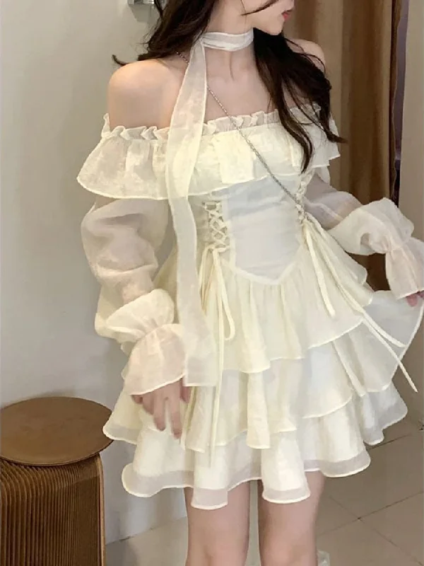 Summer Elegant Ruffles Fairy Dress Women Casual Sweet Lolita Party Dress Long Sleeve One Piece Dress Korean Female Fashion Tunics Chic fashionable Summer Elegant Ruffles Fairy Dress Women Casual Sweet Lolita Party Dress Long Sleeve One Piece Dress Korean Female Fashion Tunics Chic fashionable