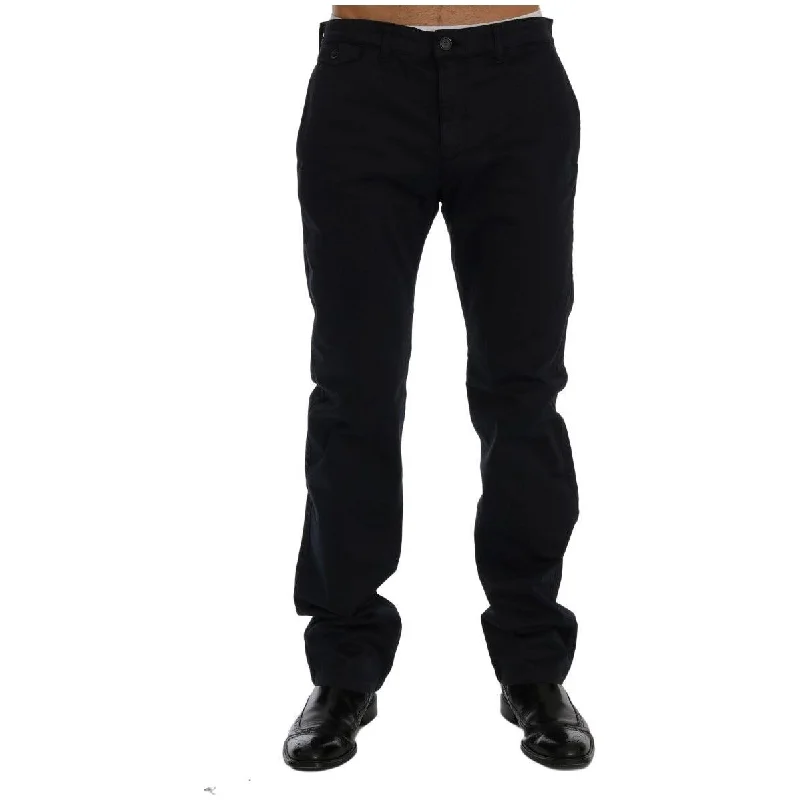 GF Ferre Sleek Blue Cotton Stretch Pants for Men Elegant Silk Pants