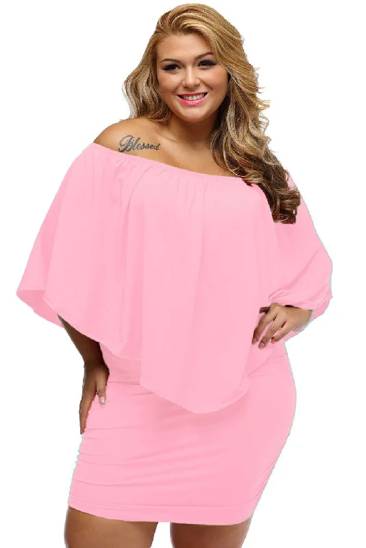 Versatile Pink Mini Plus-Size Party Dress with Multi-Way Layered Ruffles Tunics Mesh breathable Versatile Pink Mini Plus-Size Party Dress with Multi-Way Layered Ruffles Tunics Mesh breathable