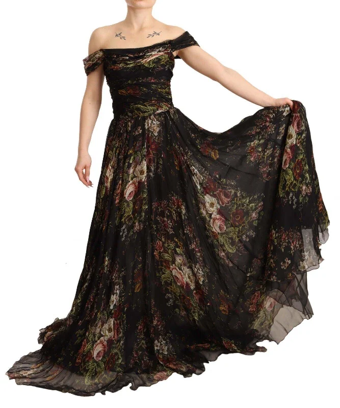 Dolce & Gabbana Floral Silk Off-Shoulder Long Dress Tunics Gym athletic